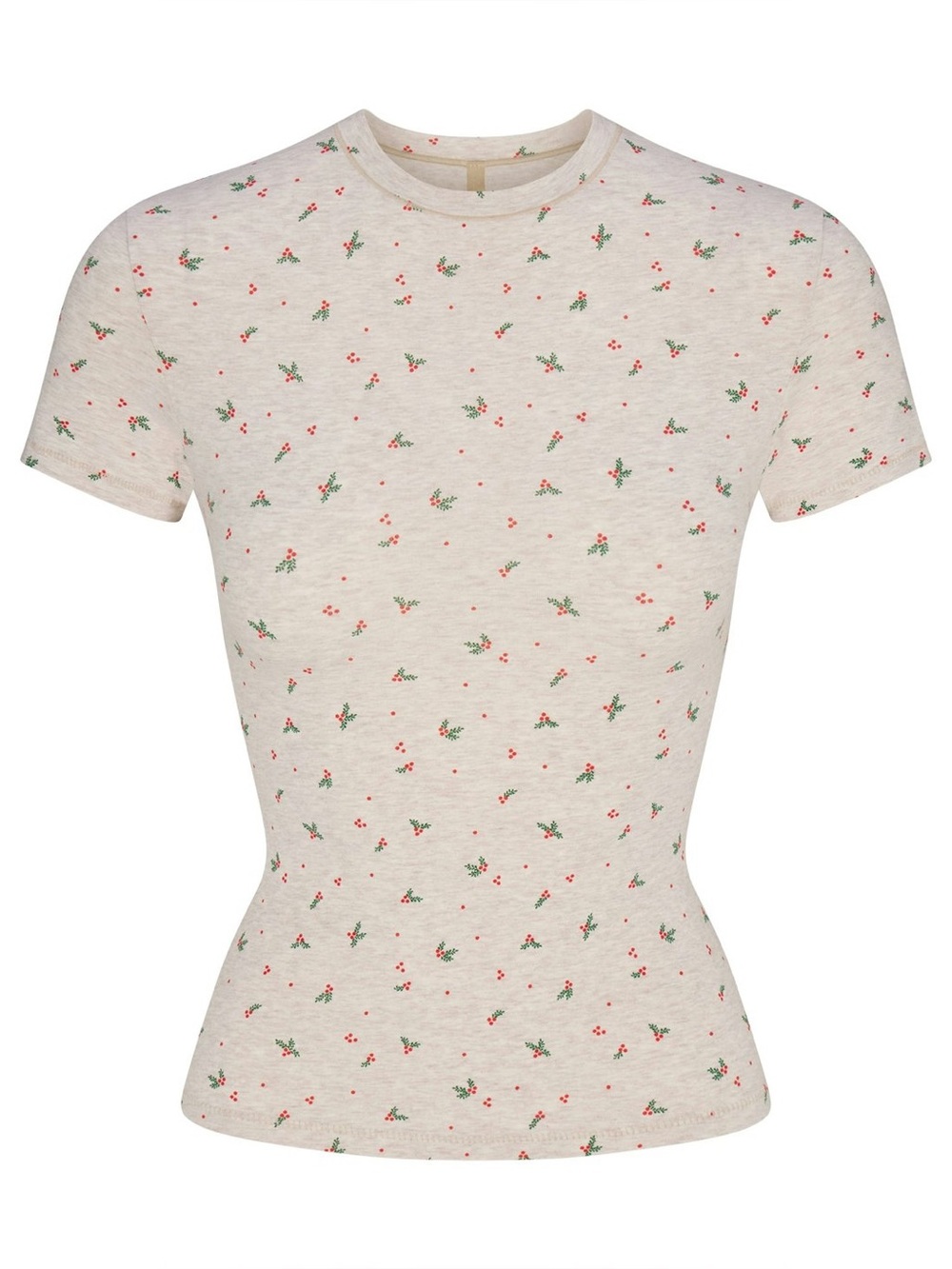 SKIMS Cotton Jersey T-Shirt in Oatmeal Heather Holly Print size XXS NWT